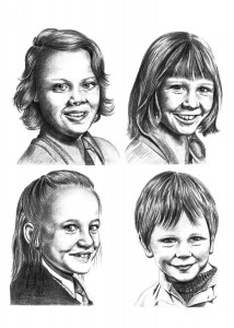A Family Portrait Drawing of Four Children