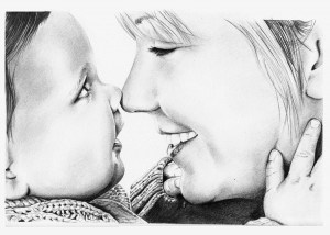 Pencil Portrait of Mother and Baby