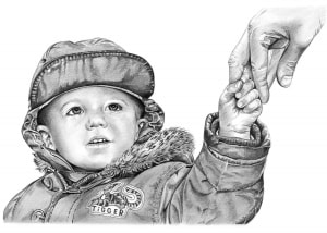 Pencil Portrait of Boy Holding Father's Hand
