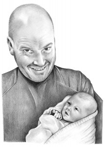Pencil drawing of Father and Baby