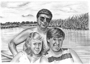 Pencil Drawing of Dad with Daughters