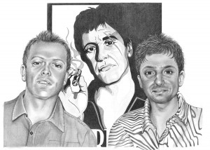 Pencil Portrait of Two Friends and Al Pacino