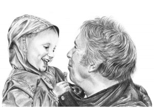 Pencil Portrait of Granddad and Grandson