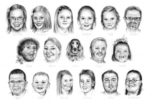 Family Pencil Portrait of Seventeen