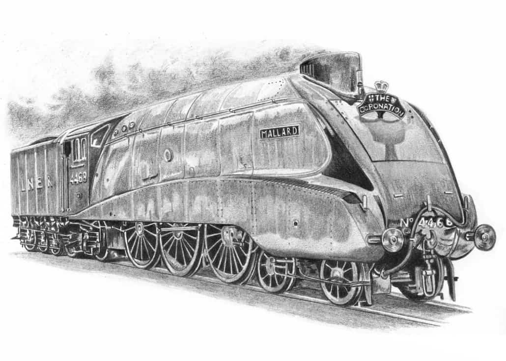 Pencil Drawing of Mallard Steam Train