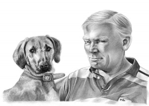 Pencil Portrait of Man with Dog