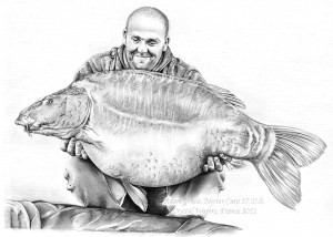 Pencil Drawing of Man with Mirror Carp