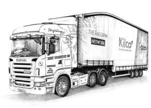 Pencil Drawing of Scania Articulated Lorry
