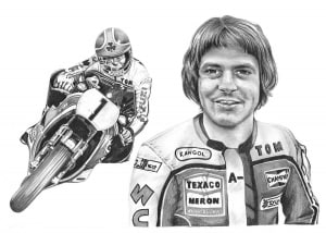 Pencil Drawing of Tom Herron, Team Suzuki