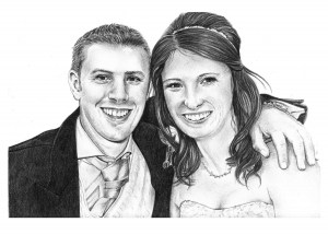 Pencil Sketch Portrait of Wedding Couple