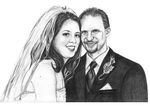 Portrait Drawing of Wedding Couple