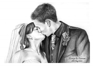 Pencil Portrait of Wedding Kiss