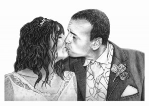 Portrait Drawing of a Wedding Kiss