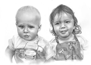 Pencil Sketch of Baby Brother and Sister