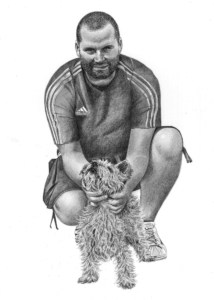 Pencil Drawing of Man with Yorkshire Terrier