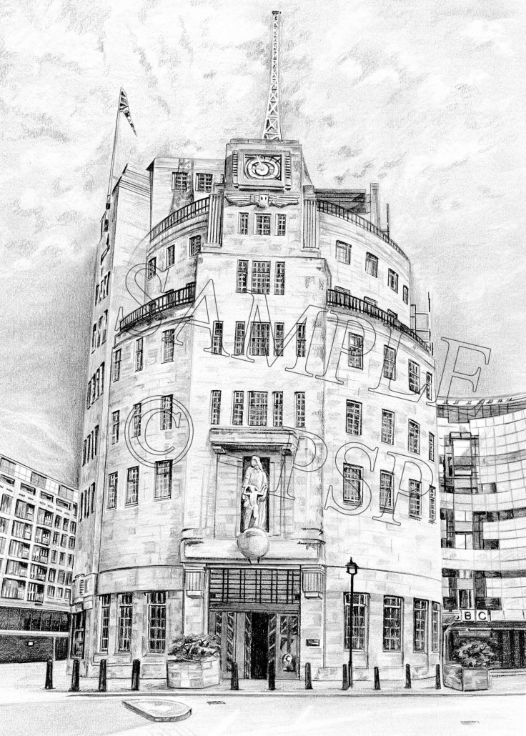 Pencil Drawing of BBC Broadcasting House