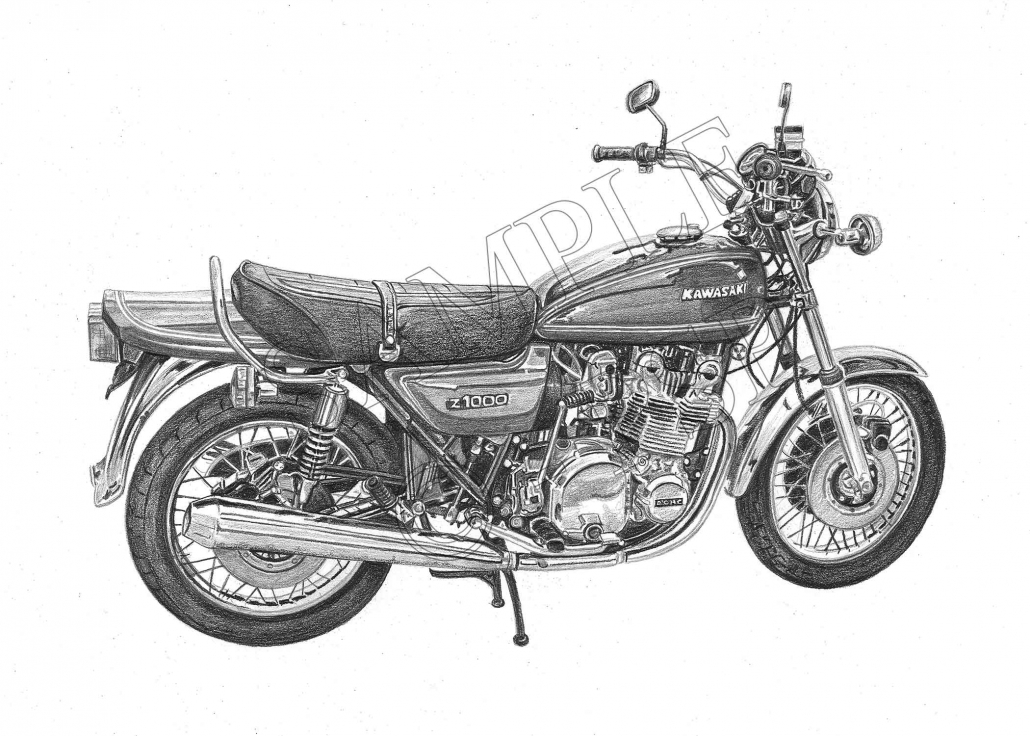 Pencil Drawing of Kawasaki-Z1000